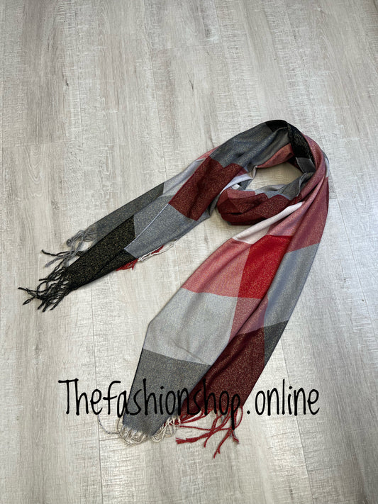 Red, grey and black sparkle scarf