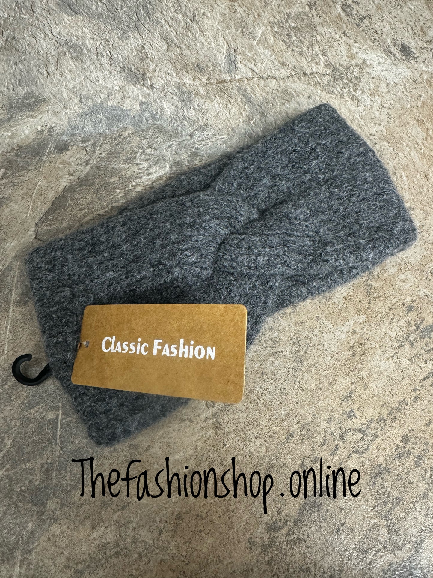 Charcoal grey twist knitted headband