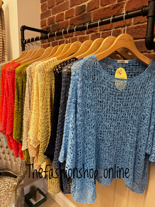 Light blue popcorn open knit top 10-20