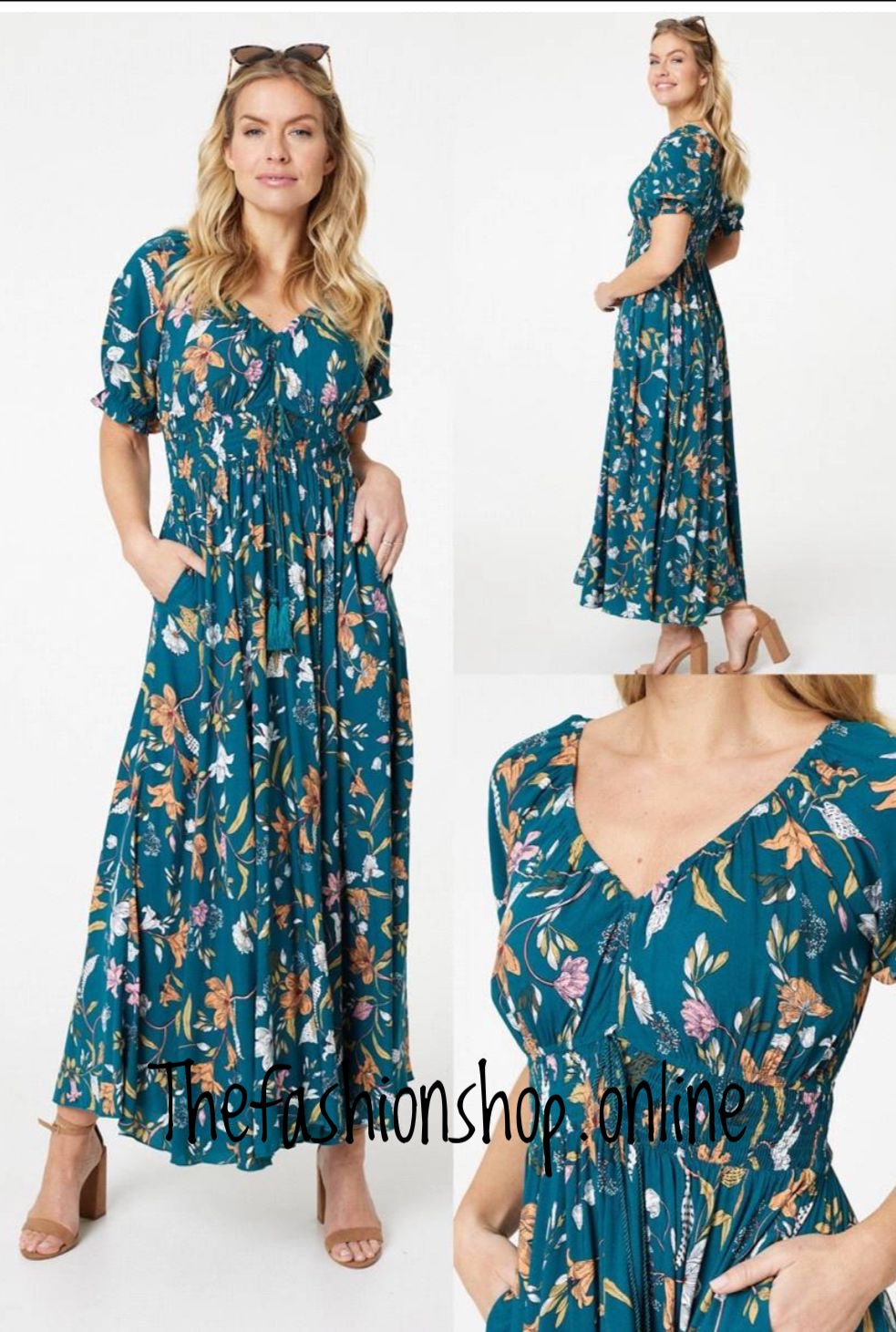 Stella Morgan teal floral maxi dress sizes 8,10,12,14,16