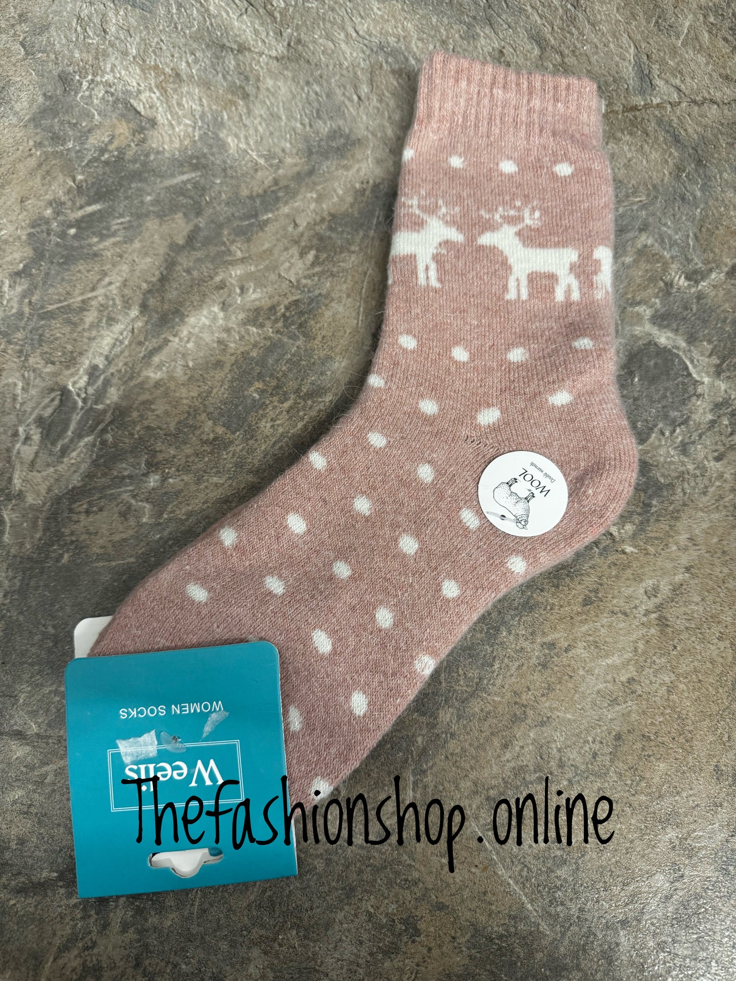 Pink wool mix reindeer socks 3-7