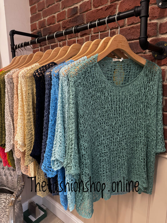 Sage green popcorn open knit top 10-20