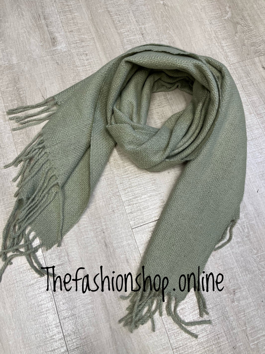 Sarah Tempest sage green tassel scarf