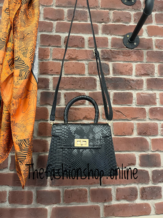 Black small snake print tote bag