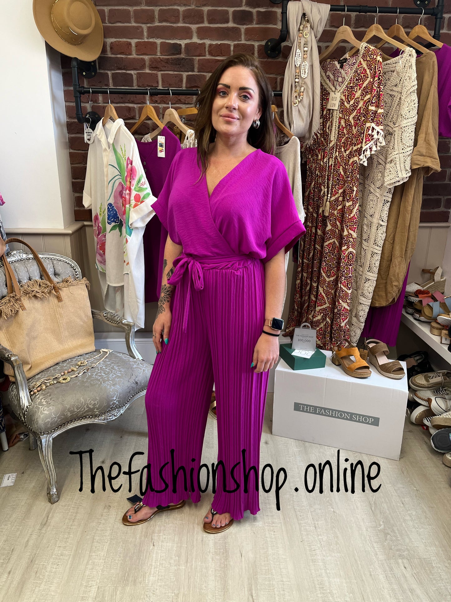 Magenta pleated jumpsuit 10-16