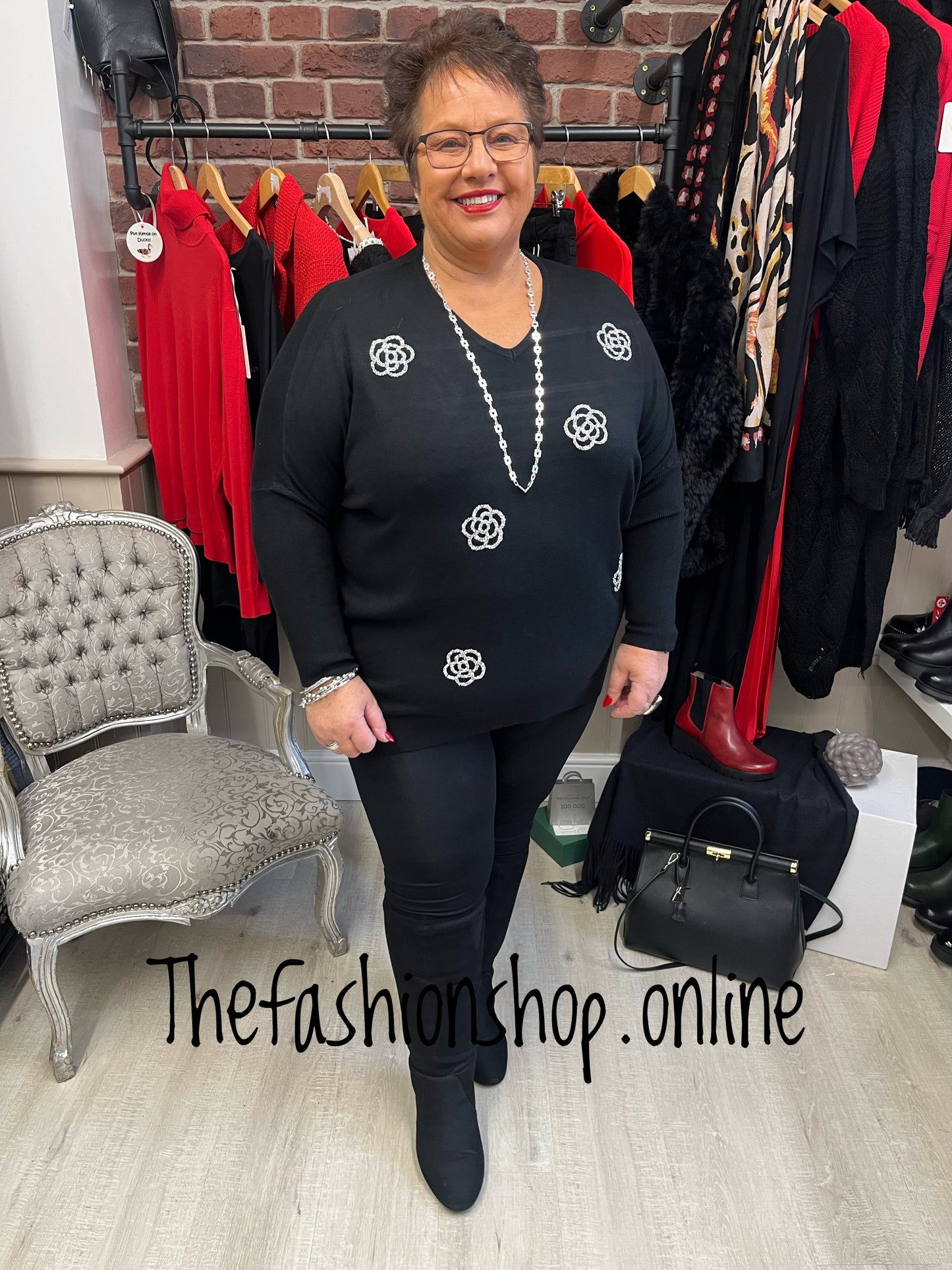 Evie black glitter roses jumper 10-20