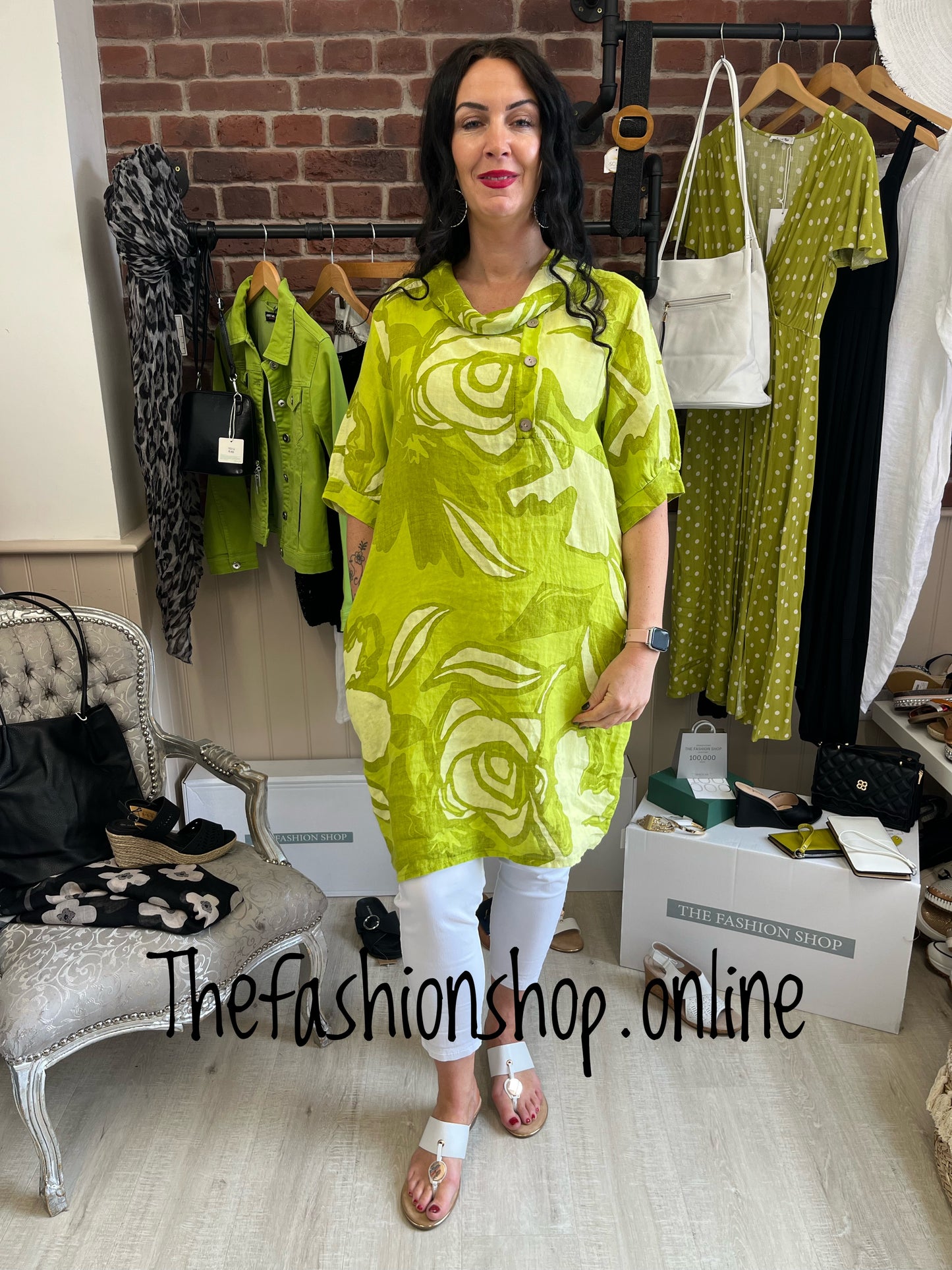 Lime cowl neck linen tunic 12-16