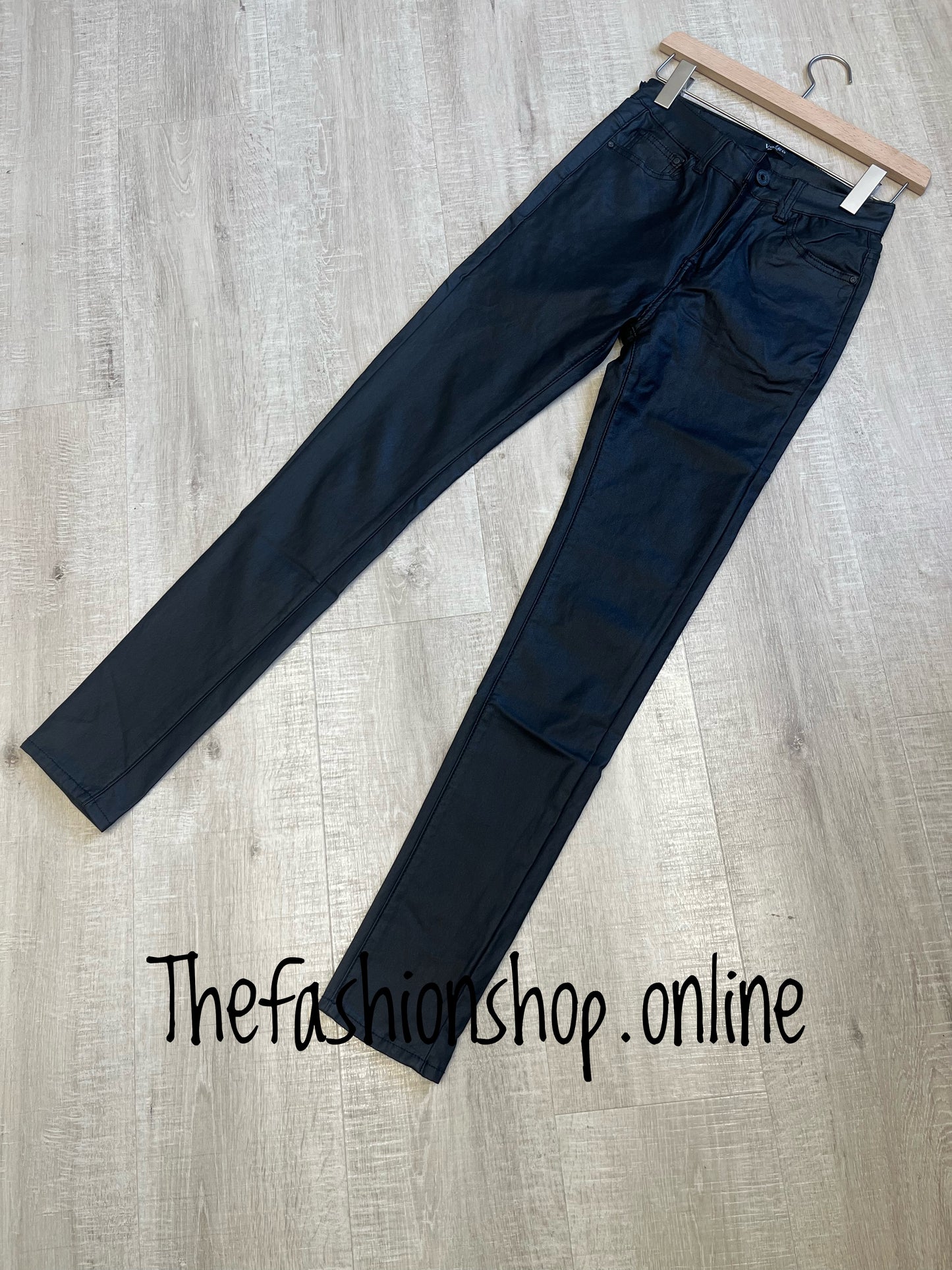 Premium black matt leather look skinny jeans sizes 8-22