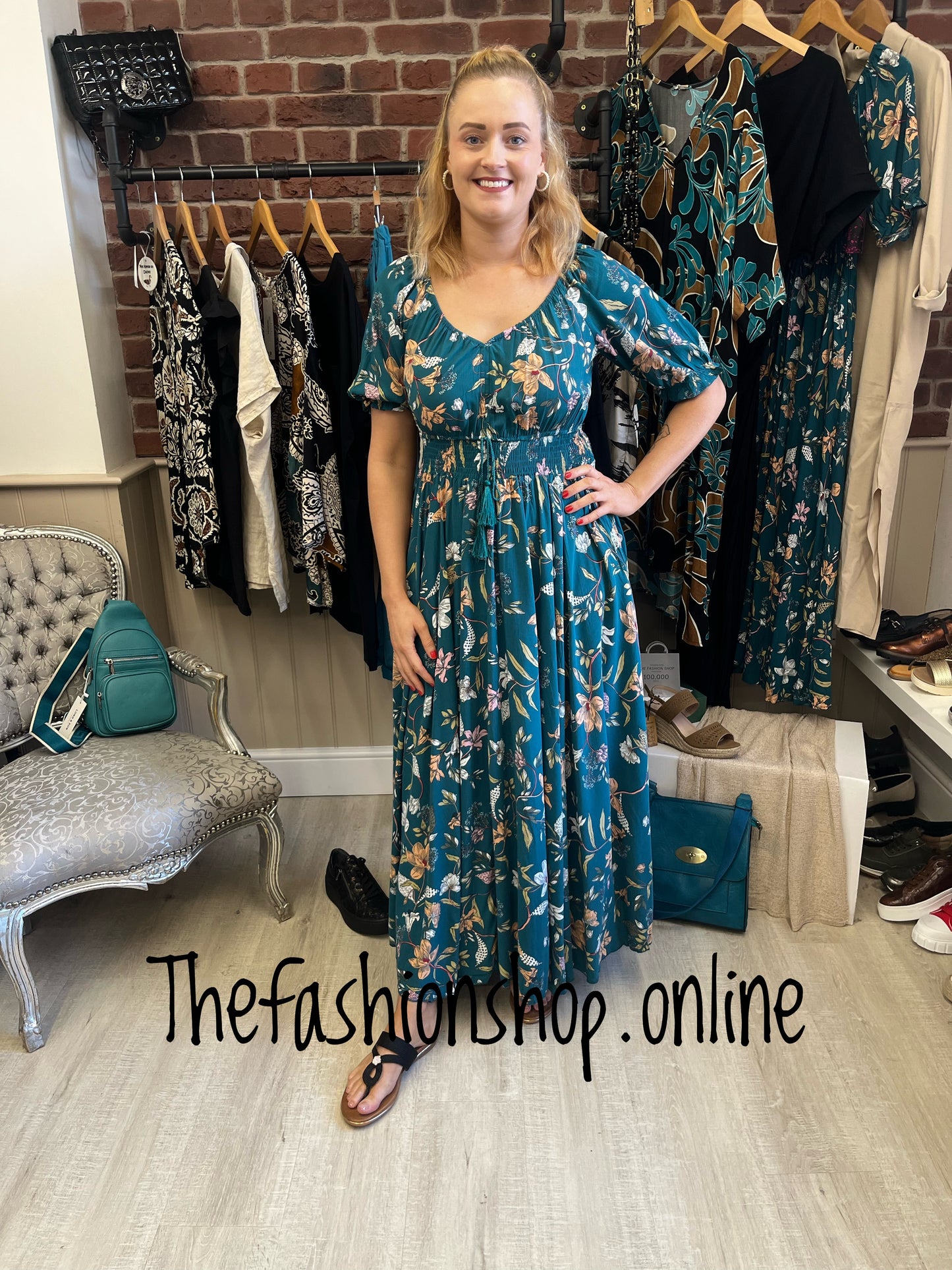 Stella Morgan teal floral maxi dress sizes 8,10,12,14,16