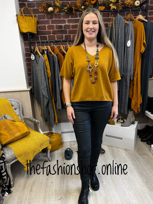 Mustard fine knit short sleeve top 12-18