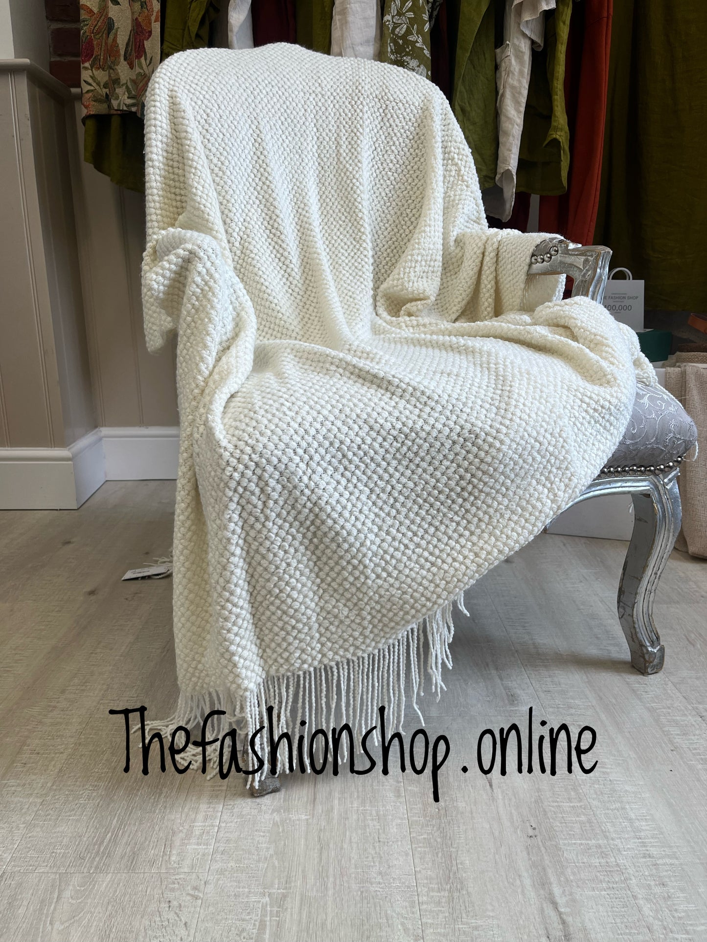 Waffle Knitted Throw in Cream 60x95 inches