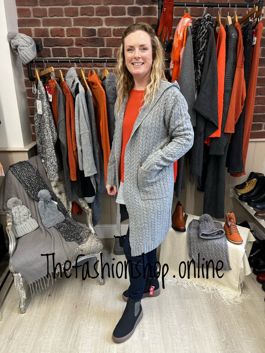 Saloos grey cable knit hooded coatigan sizes 12-18