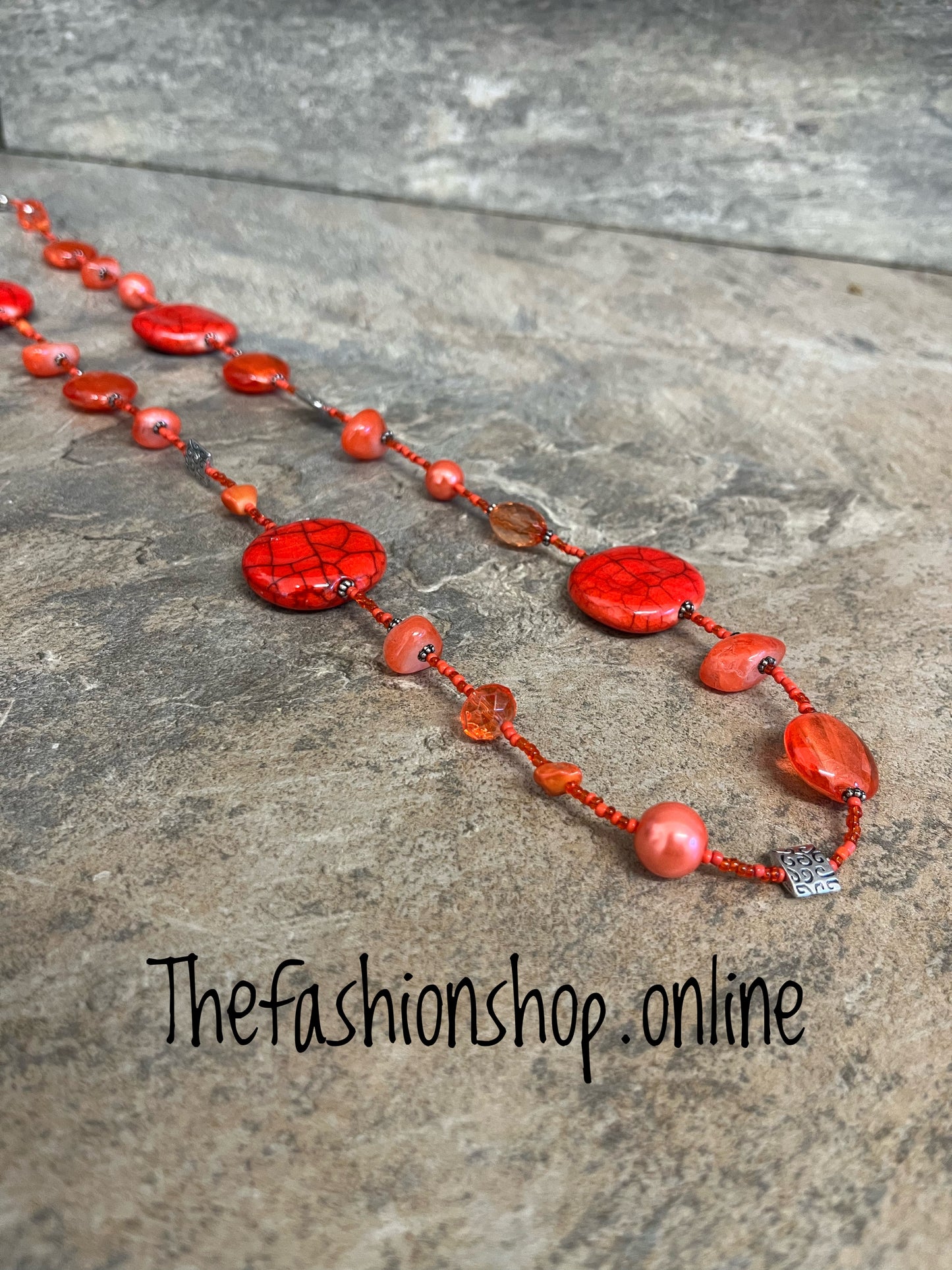 Orange marble disc necklace