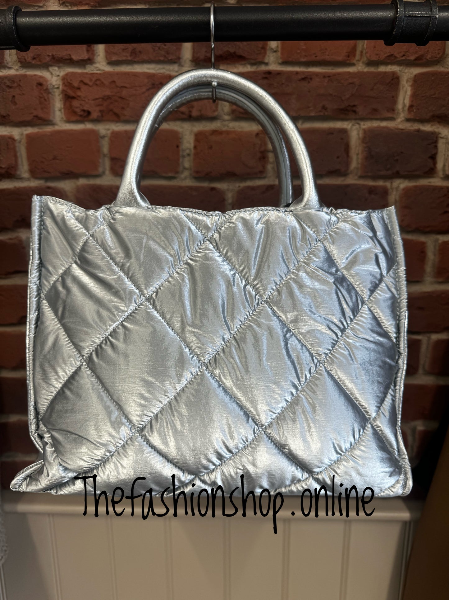 Silver quilted with lustre shopper bag