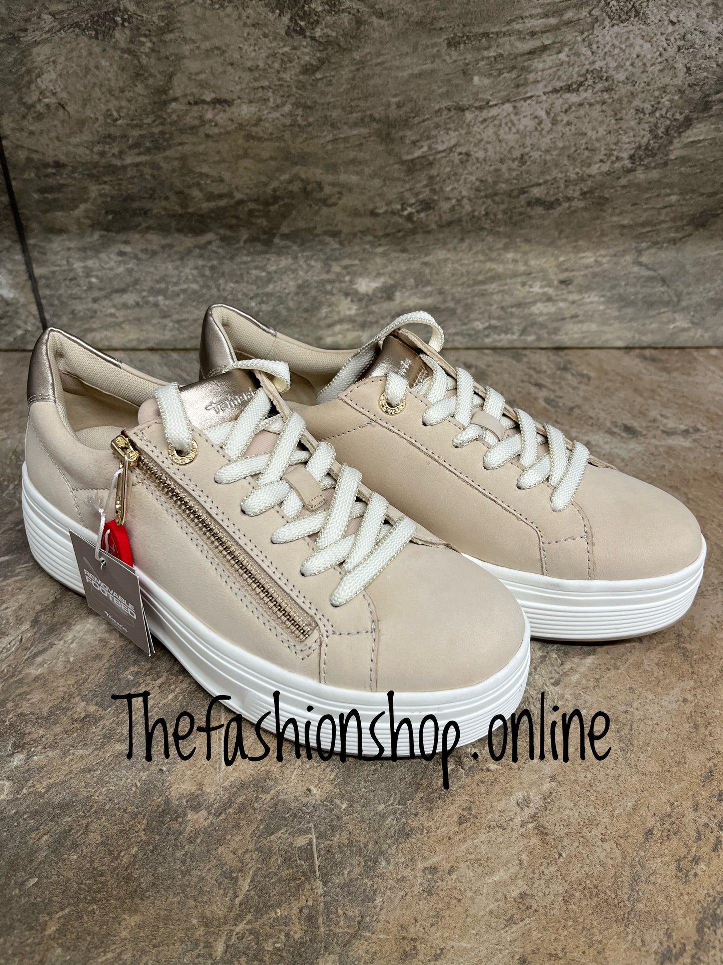 Tamaris beige nubuck leather wide fit trainers sizes 4-9