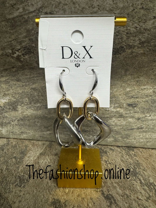 D&X silver plated two tone linked drop earrings