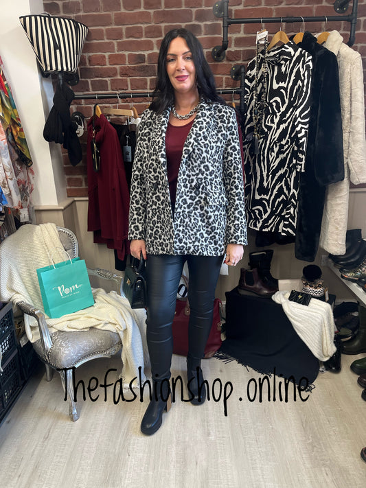 Brushed grey animal print coat 8-14