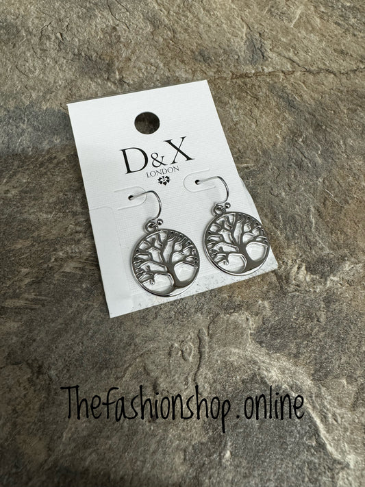 D&X Silver plated eternal tree of life drop earrings