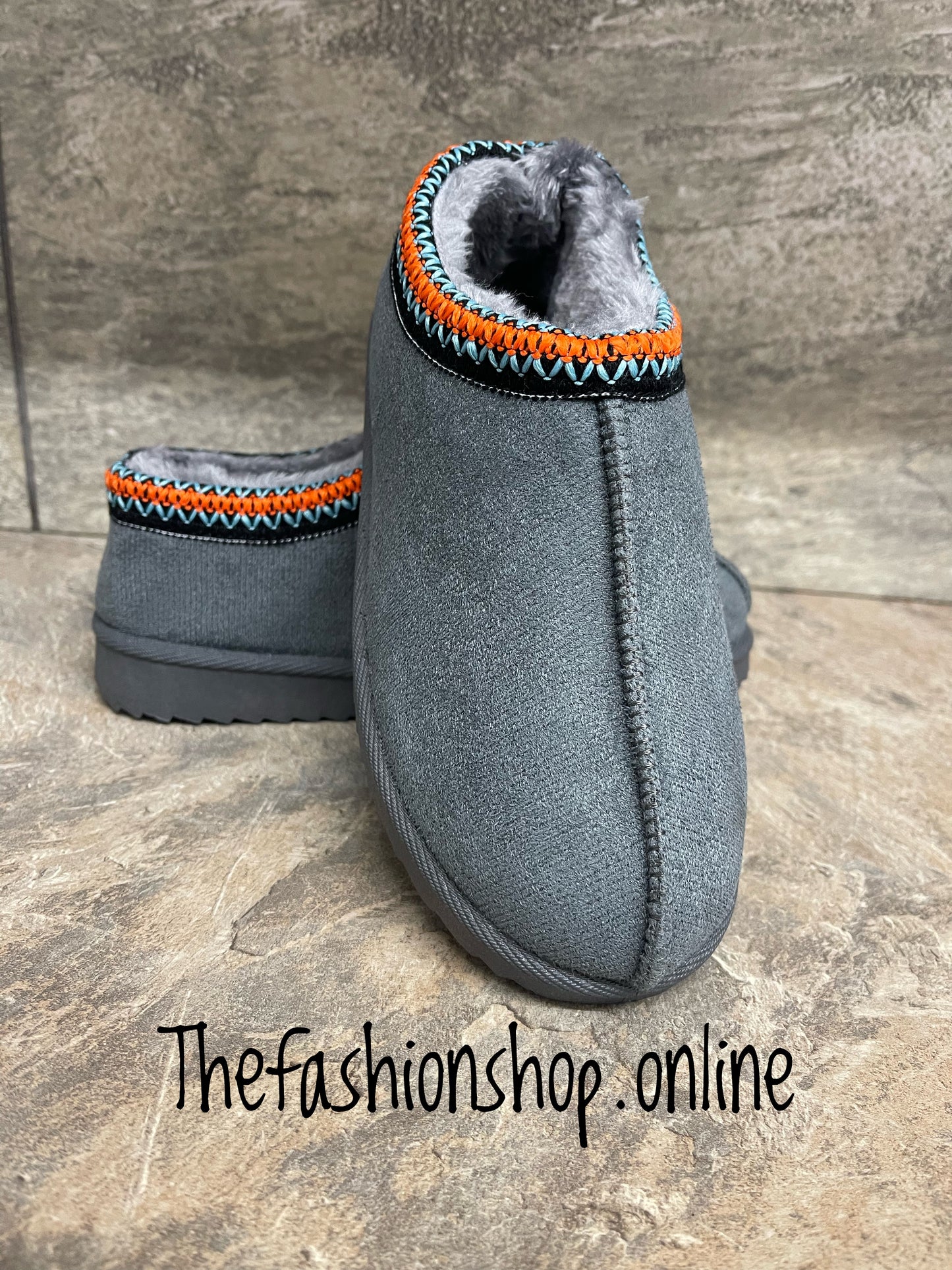 Charcoal braided suede slipper 3-8