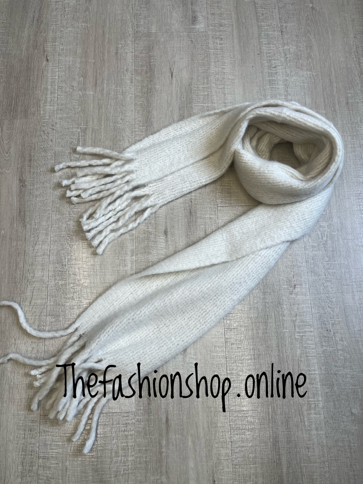 Cream soft knitted tassel scarf