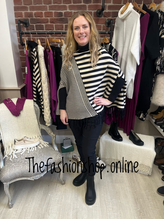 Ellie multi stripe jumper with tassel hem 8-18