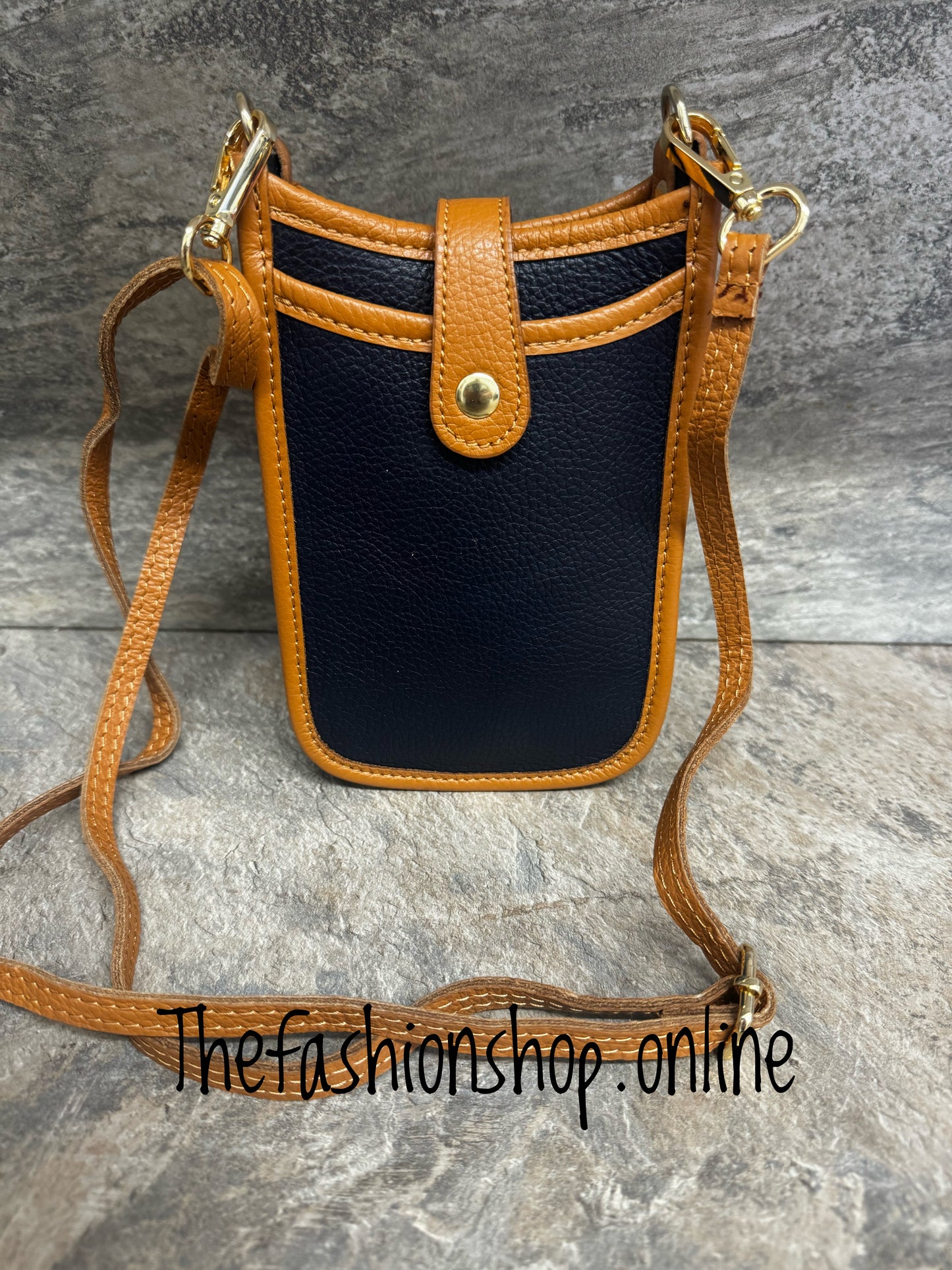 Sarah Tempest blue/black and tan leather crossbody bag