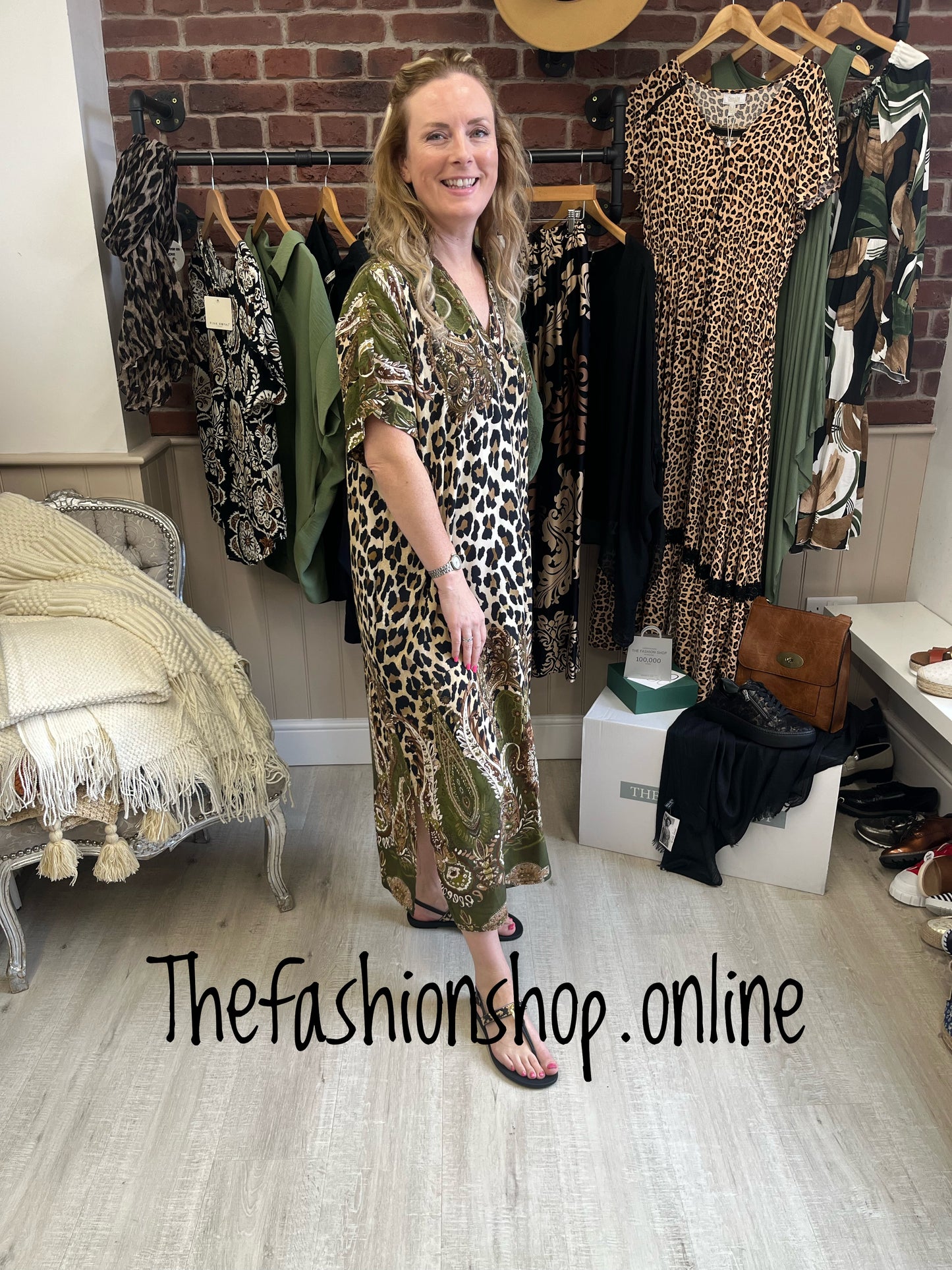 Khaki animal print v neck tunic 12-18