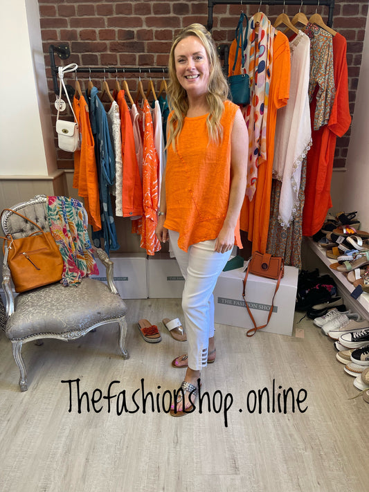 Orange asymmetric hem linen top 8-14