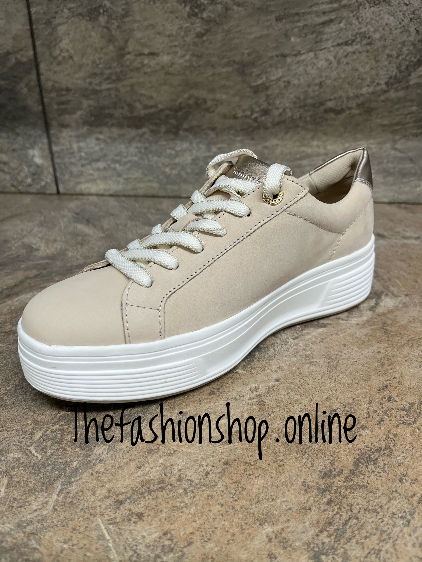 Tamaris beige nubuck leather wide fit trainers sizes 4-9