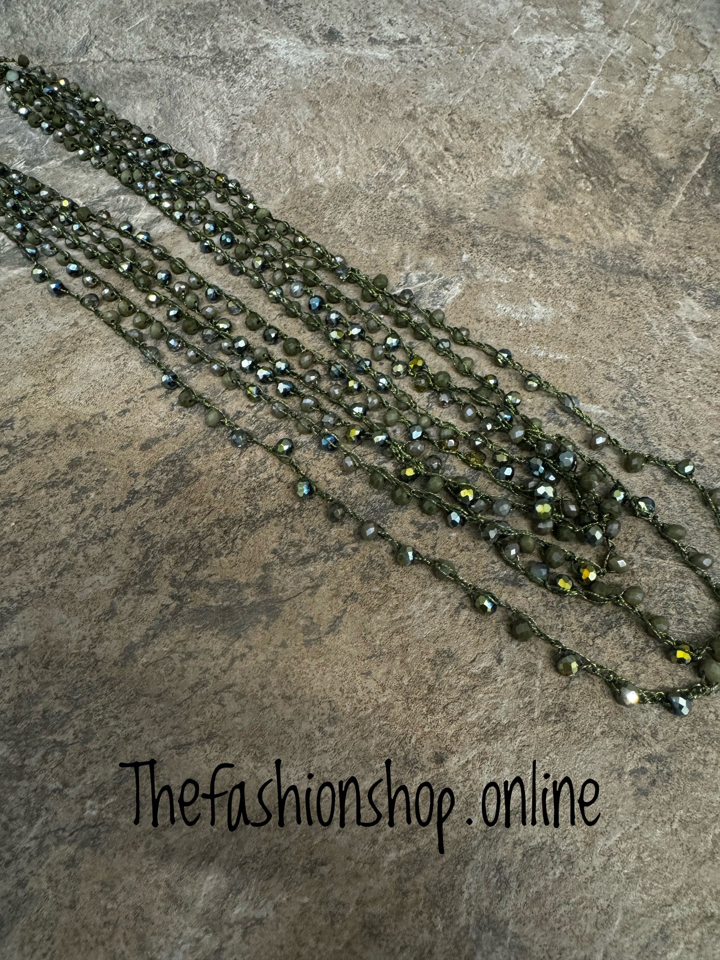 Khaki Green Fine Bead Necklace