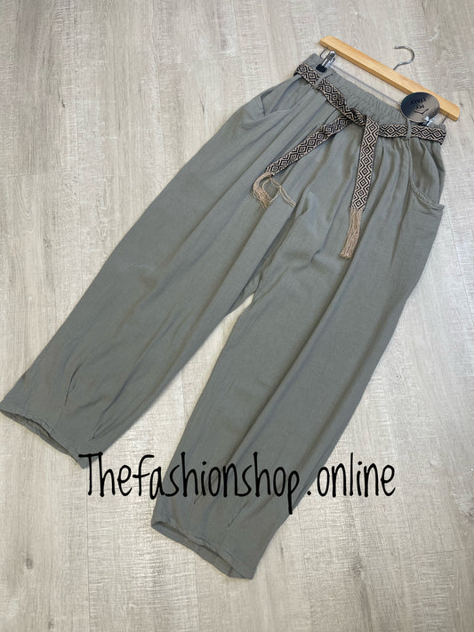 Mocha linen mix trousers with belt 10-16