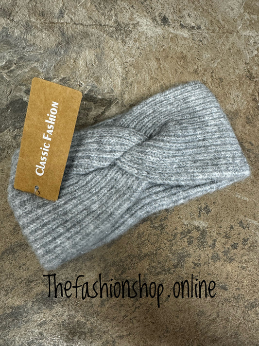 Light grey twist knitted headband