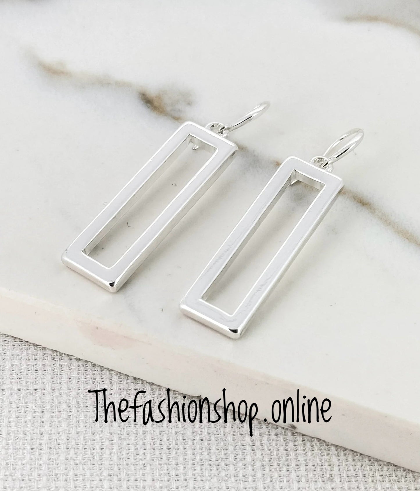 Envy silver rectangular dropper earrings