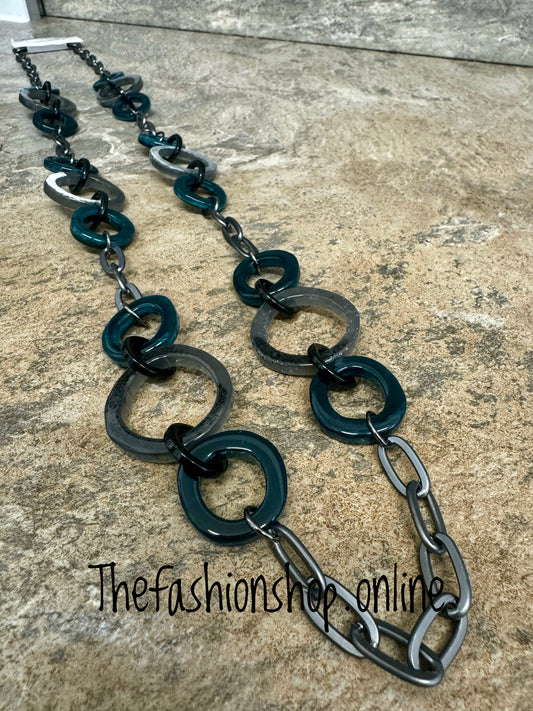 Teal and Pewter Grey Necklace