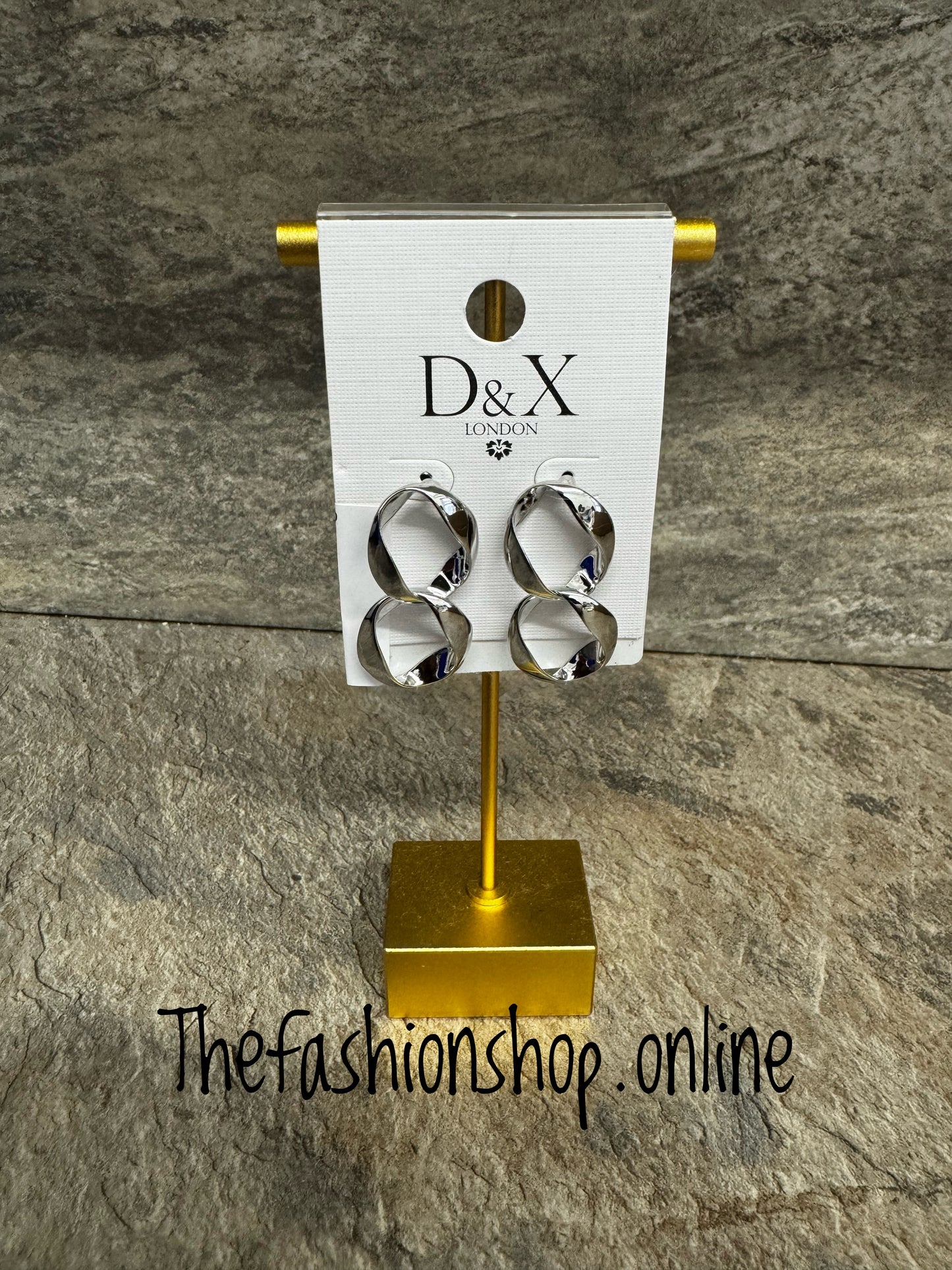 D&X Silver plated twisted circles drop earrings