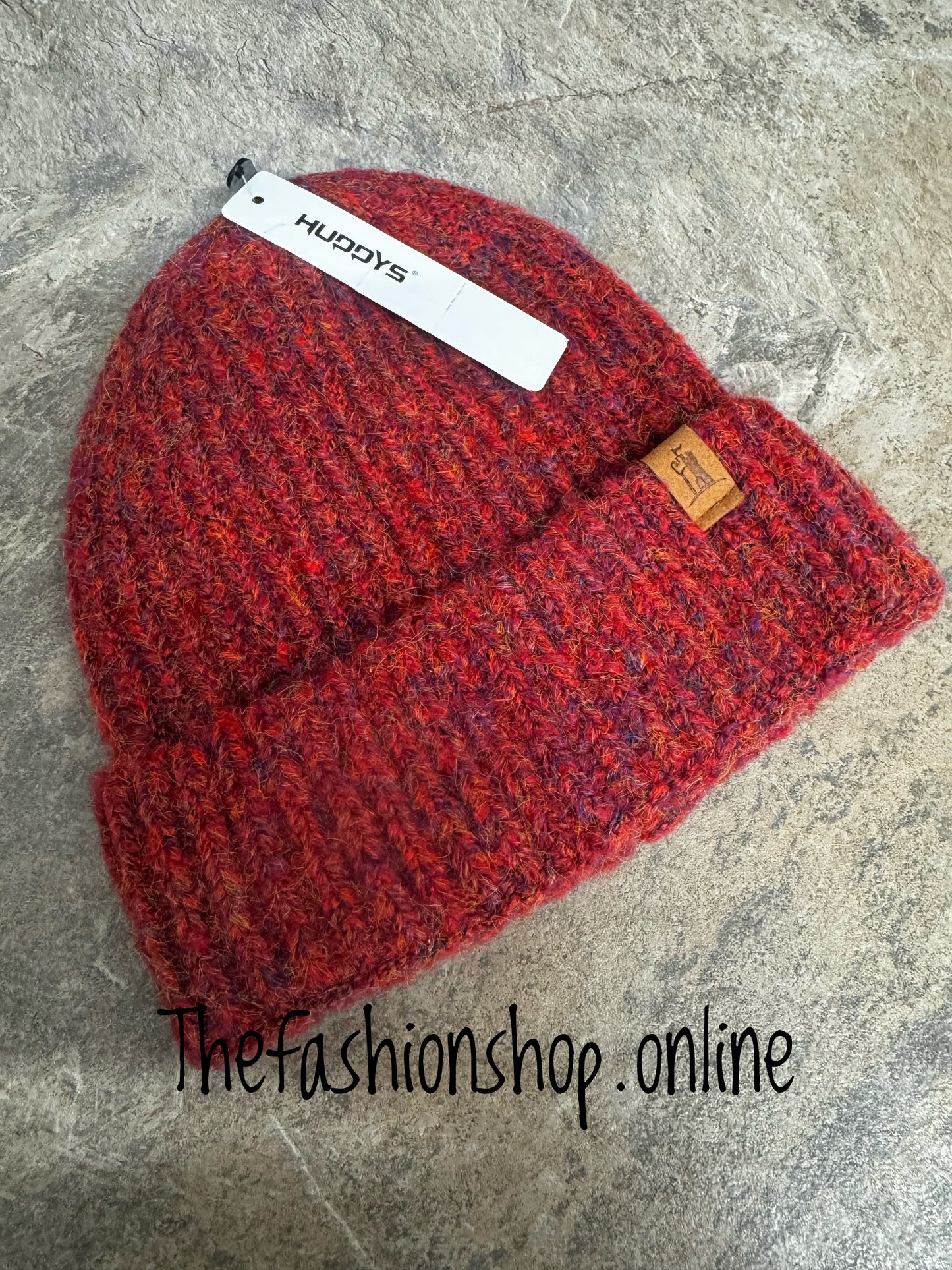 Huddy's red flecked beanie hat