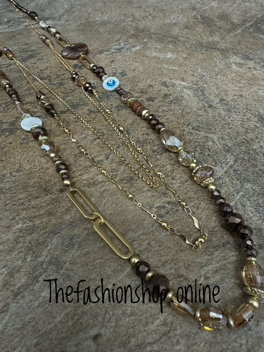 Brown Crystal Layered Necklace