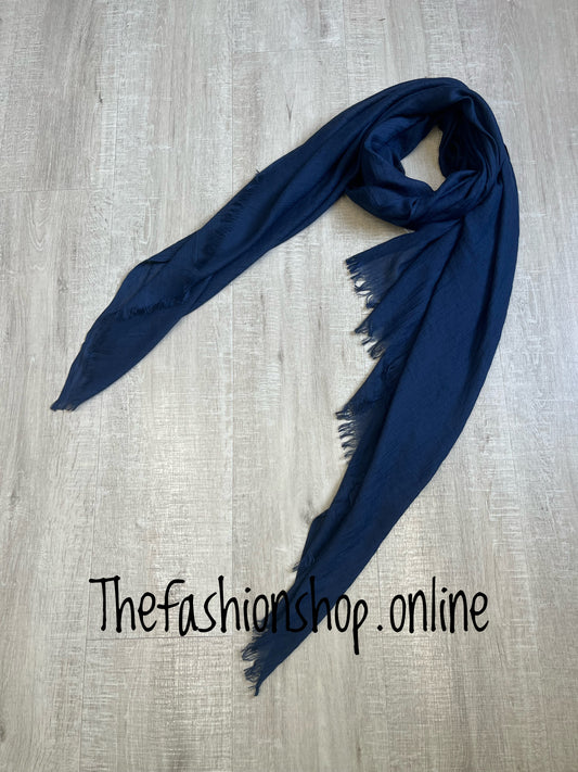 Navy frayed edge scarf