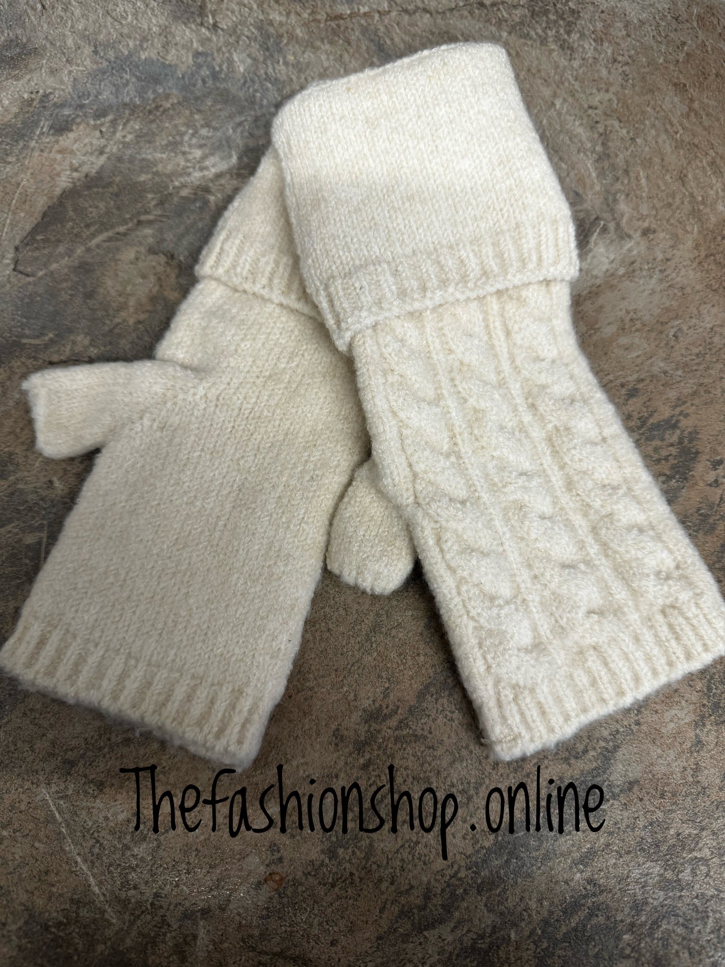 Cream fluffy fingerless gloves