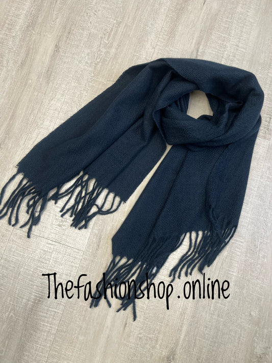 Sarah Tempest navy blue tassel scarf