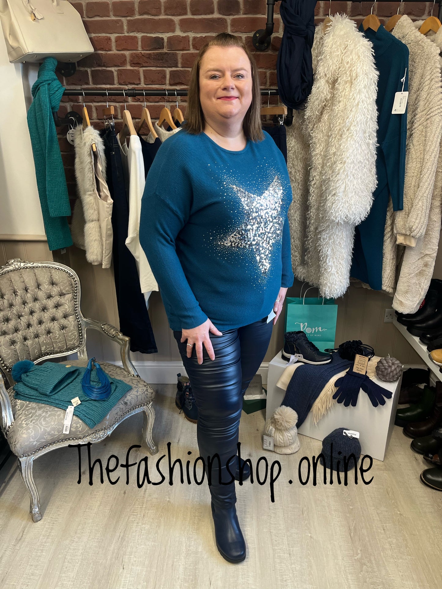 Elsa teal sequin star jumper 12-20