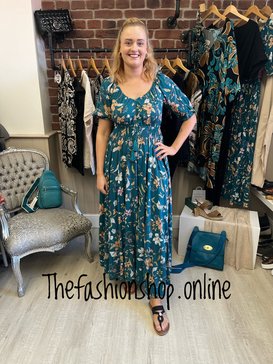 Stella Morgan teal floral maxi dress sizes 8,10,12,14,16