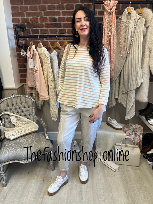 Yvette camel and beige striped top 10-16