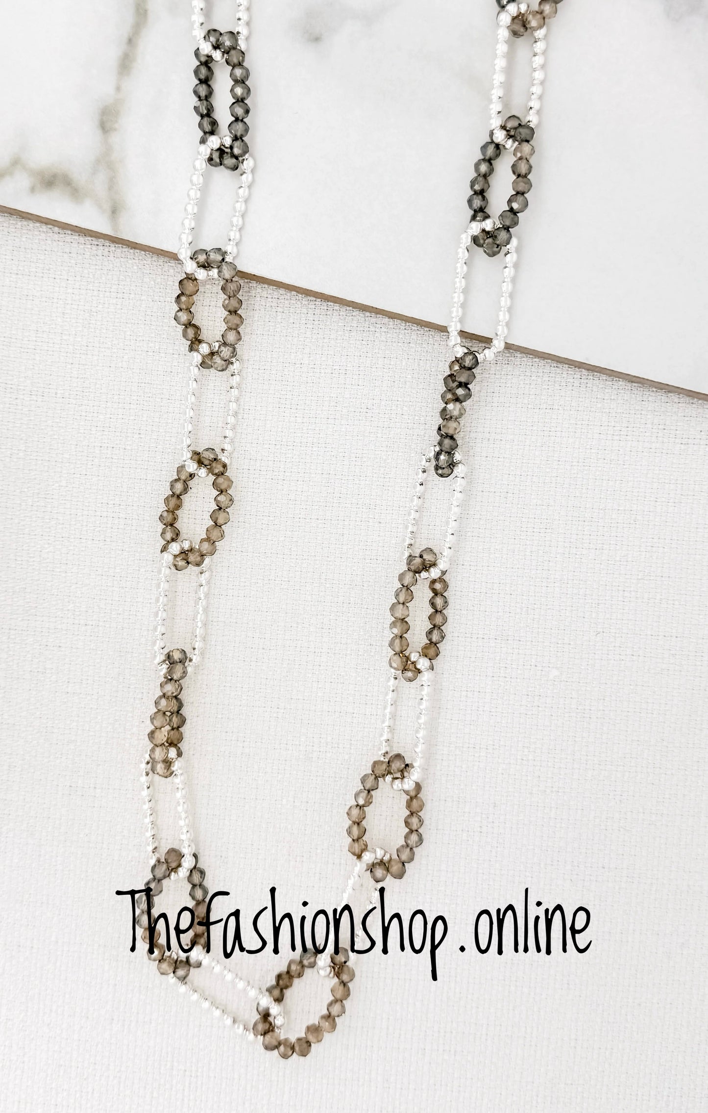 Envy long silver and grey beaded loops necklace