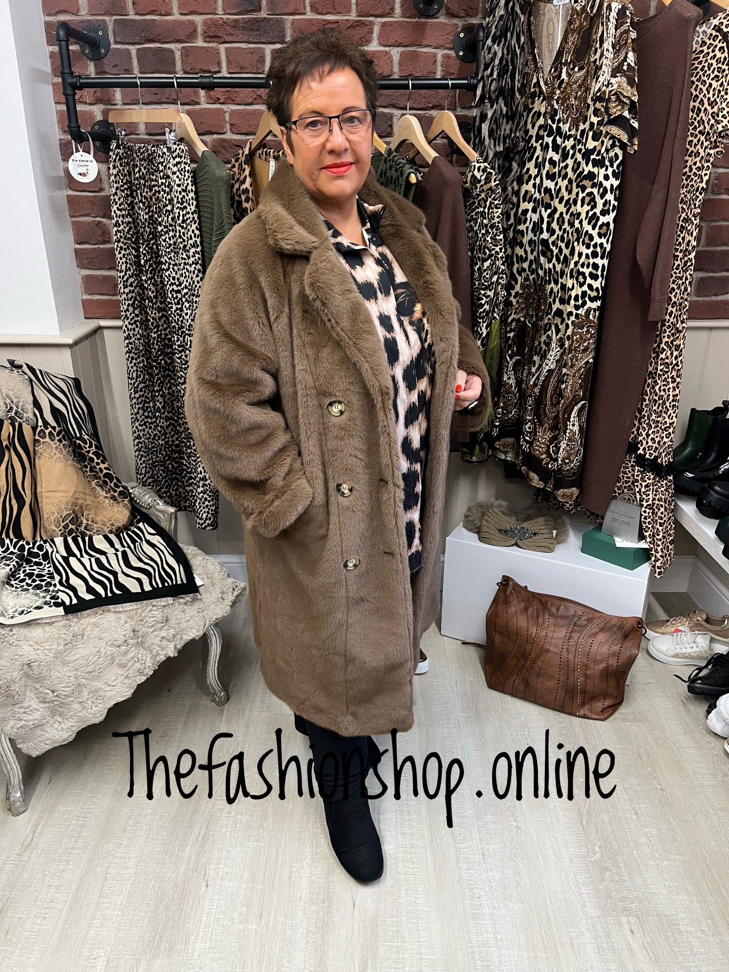 Brown faux fur double breasted coat 12-18