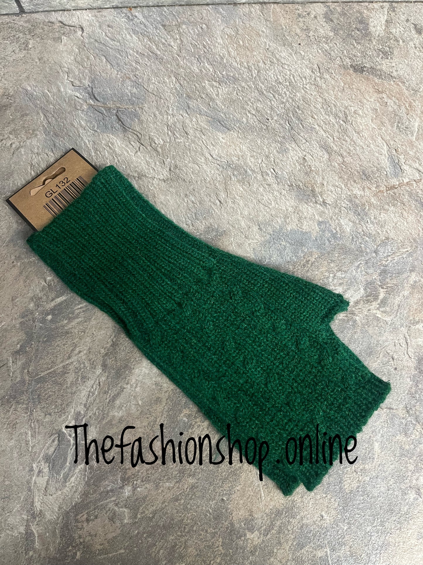 Green fine cable knit fingerless gloves