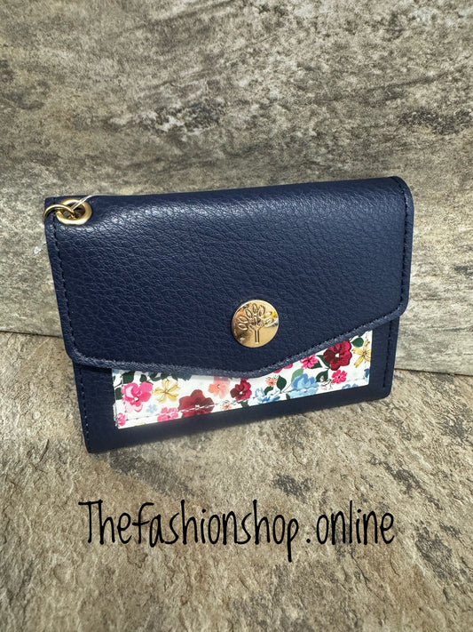 Small navy floral wallet