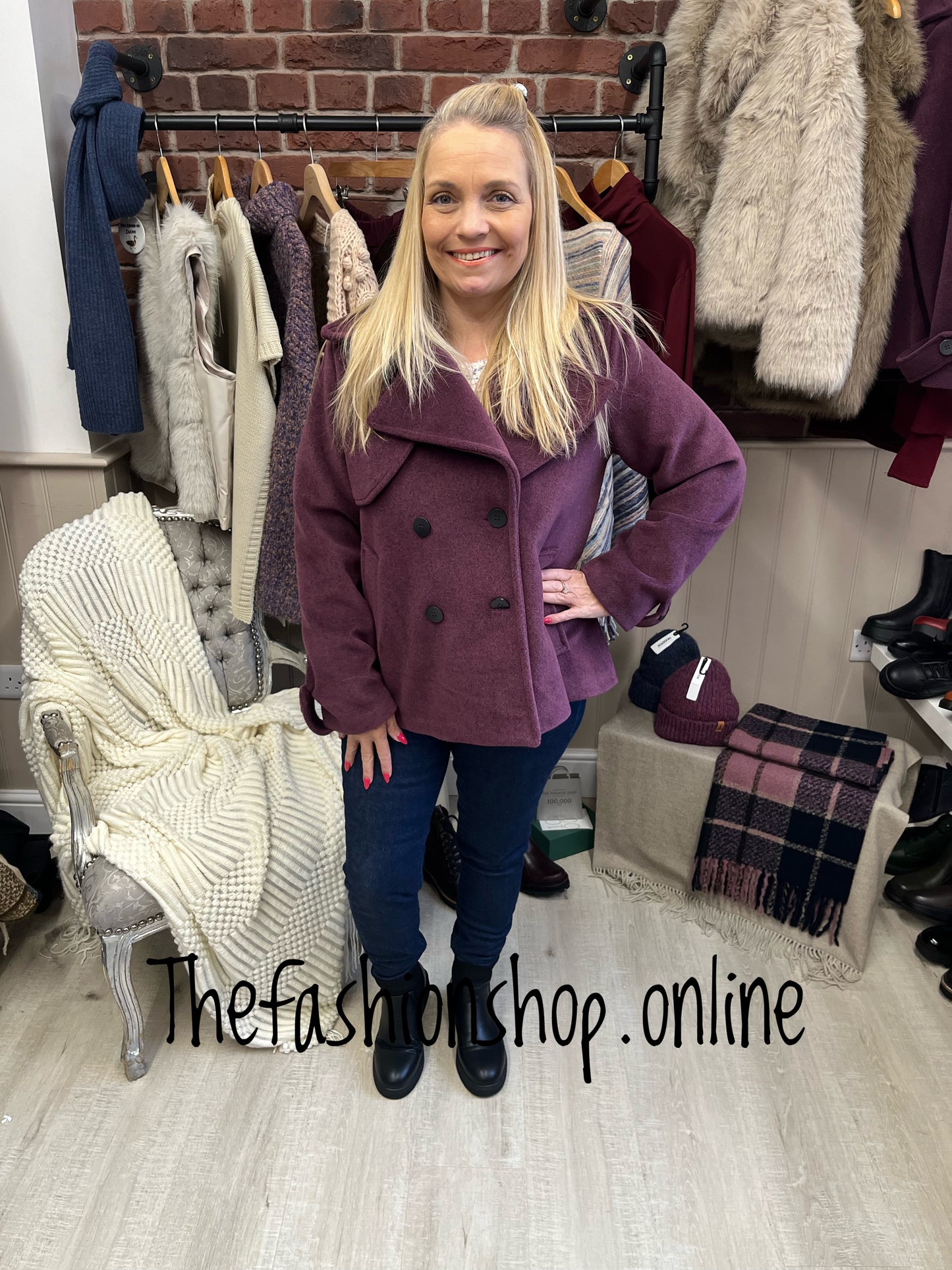 Katie magenta double breasted jacket 8-12 and 14-16