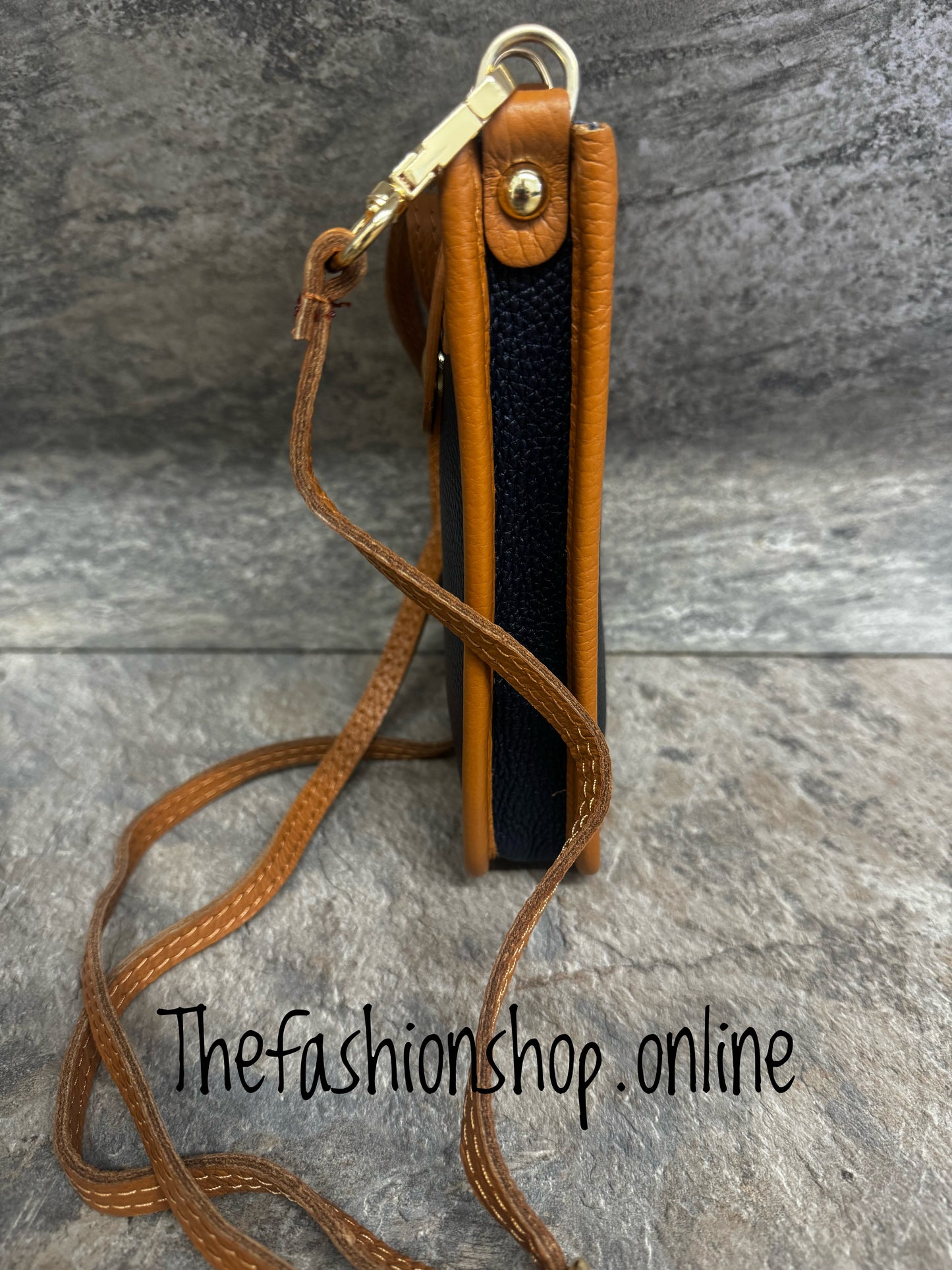 Sarah Tempest blue/black and tan leather crossbody bag