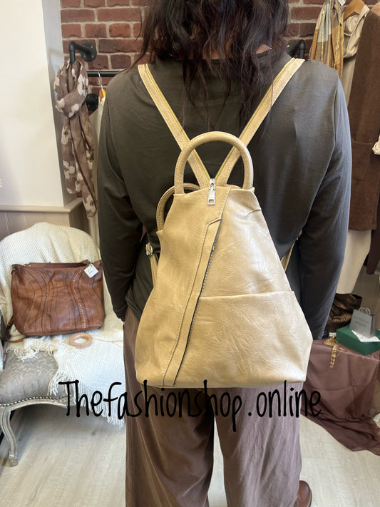 Beige vegan leather dual use backpack